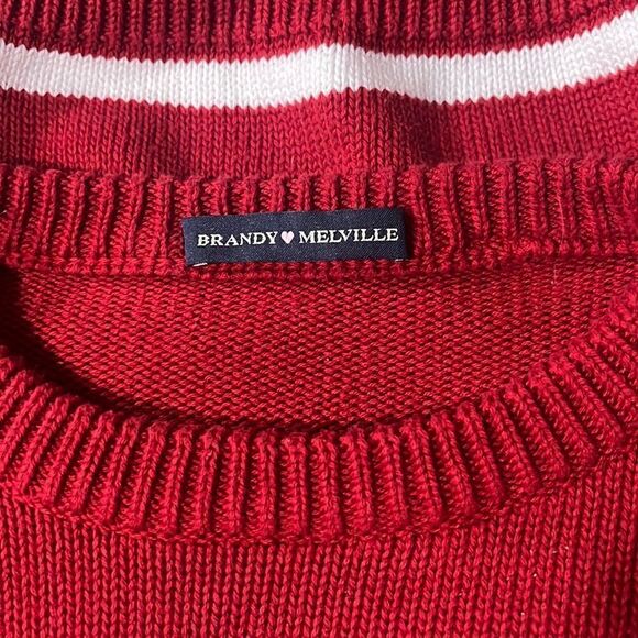 BRANDY MELVILLE CROPPED SWEATER RED WHITE STRIPES OS MADE IN ITALY - Picture 3 of 9